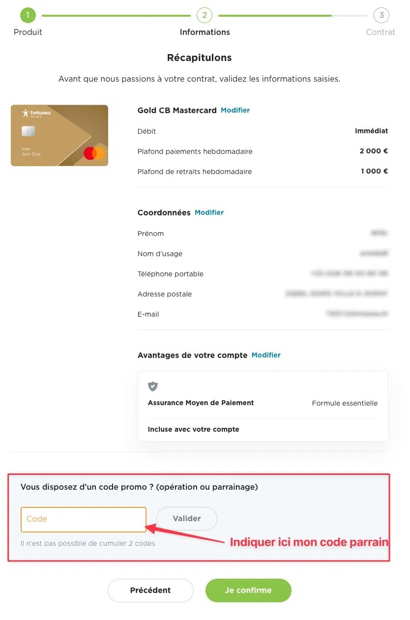 Étape où mettre le code parrain